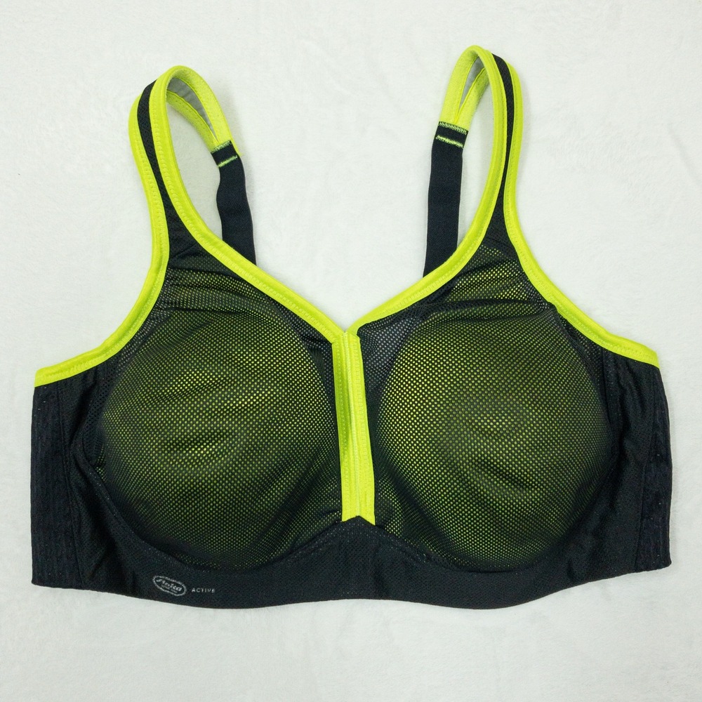 Anita Air Control Sports Bra Womens 34D Black Lime Green High Impact Mesh 5544